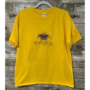 New Orleans Womens Embroidered Yellow Short Sleeve Top Tee Gildan Size L
